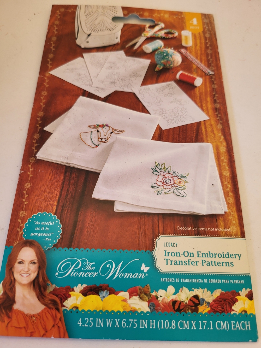The Pioneer Woman White Floral Iron-On Embroidery Transfer Patterns NIP